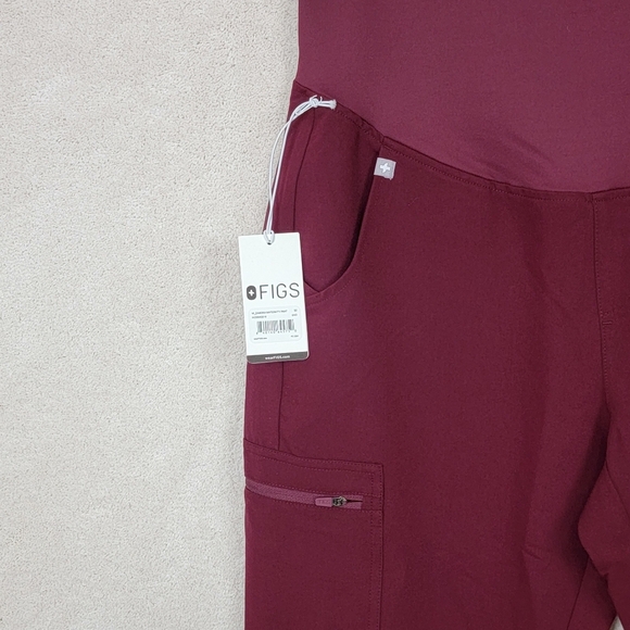 Figs Burgundy Zamora Maternity Jogger Scrub Pants Sz M NEW - Picture 5 of 14